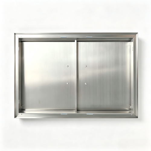 27.56W*18.58Hinch Right-angle border stainless steel double doors, rainproof and windproof under-counter built-in cabinet replaces the door, rust-proof barbecue outdoor and kitchen oven, storage and maintenance panel, with strong magnetic closure