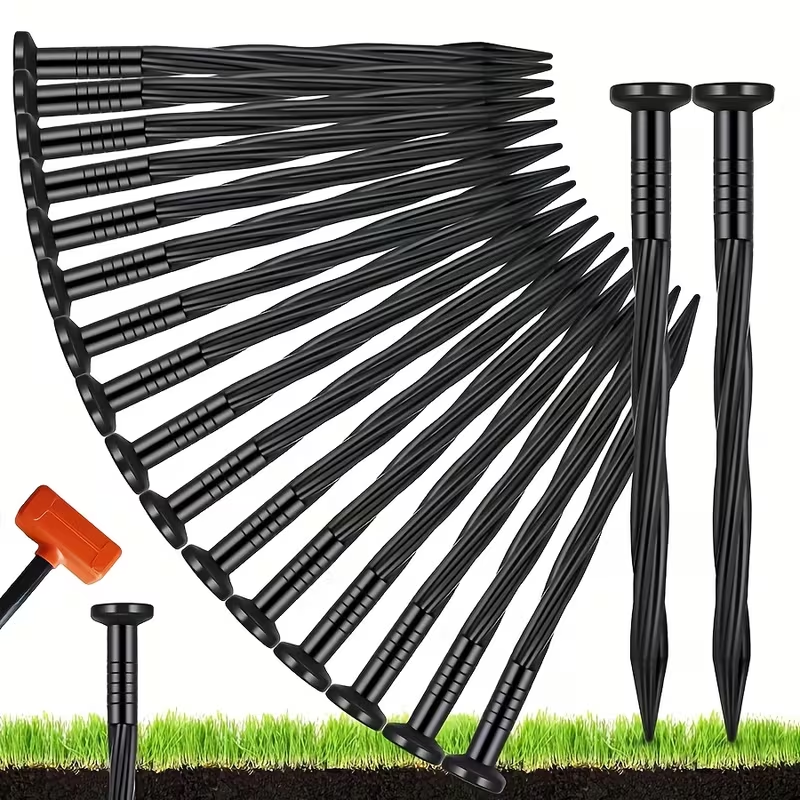30pc 15cm garden border anchors, plastic ground stakes, landscape edge nails, spiral border posts, multi-purpose garden stakes (for garden tents and canopies)