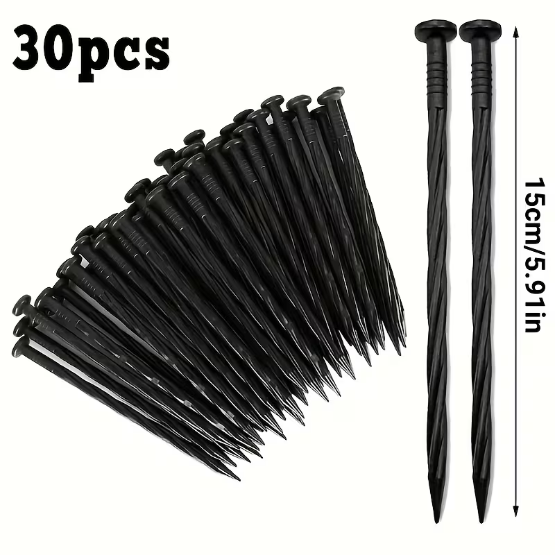 30pc 15cm garden border anchors, plastic ground stakes, landscape edge nails, spiral border posts, multi-purpose garden stakes (for garden tents and canopies)