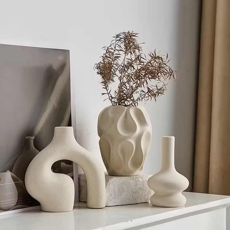 3pcs/set White Bohemian Set Vase Home Decor Gift, Round Modern Vases for Nordic Minimalist Book Style Shelf Decoration, Donut Boho Aesthetic Vases for Trendy Living Room Entryway Coffee Table Decorative Christmas Gift