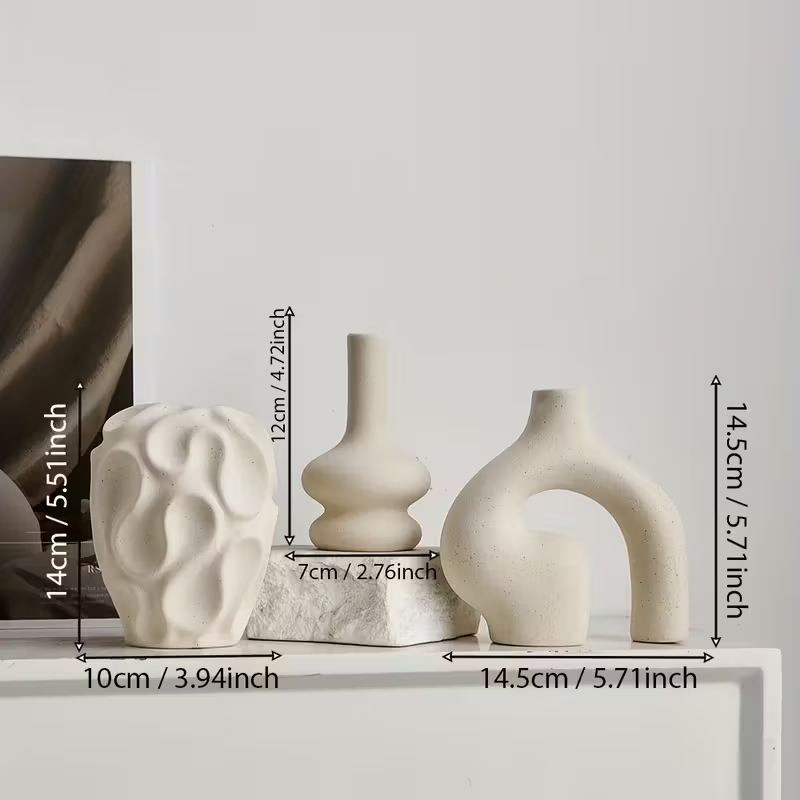 3pcs/set White Bohemian Set Vase Home Decor Gift, Round Modern Vases for Nordic Minimalist Book Style Shelf Decoration, Donut Boho Aesthetic Vases for Trendy Living Room Entryway Coffee Table Decorative Christmas Gift