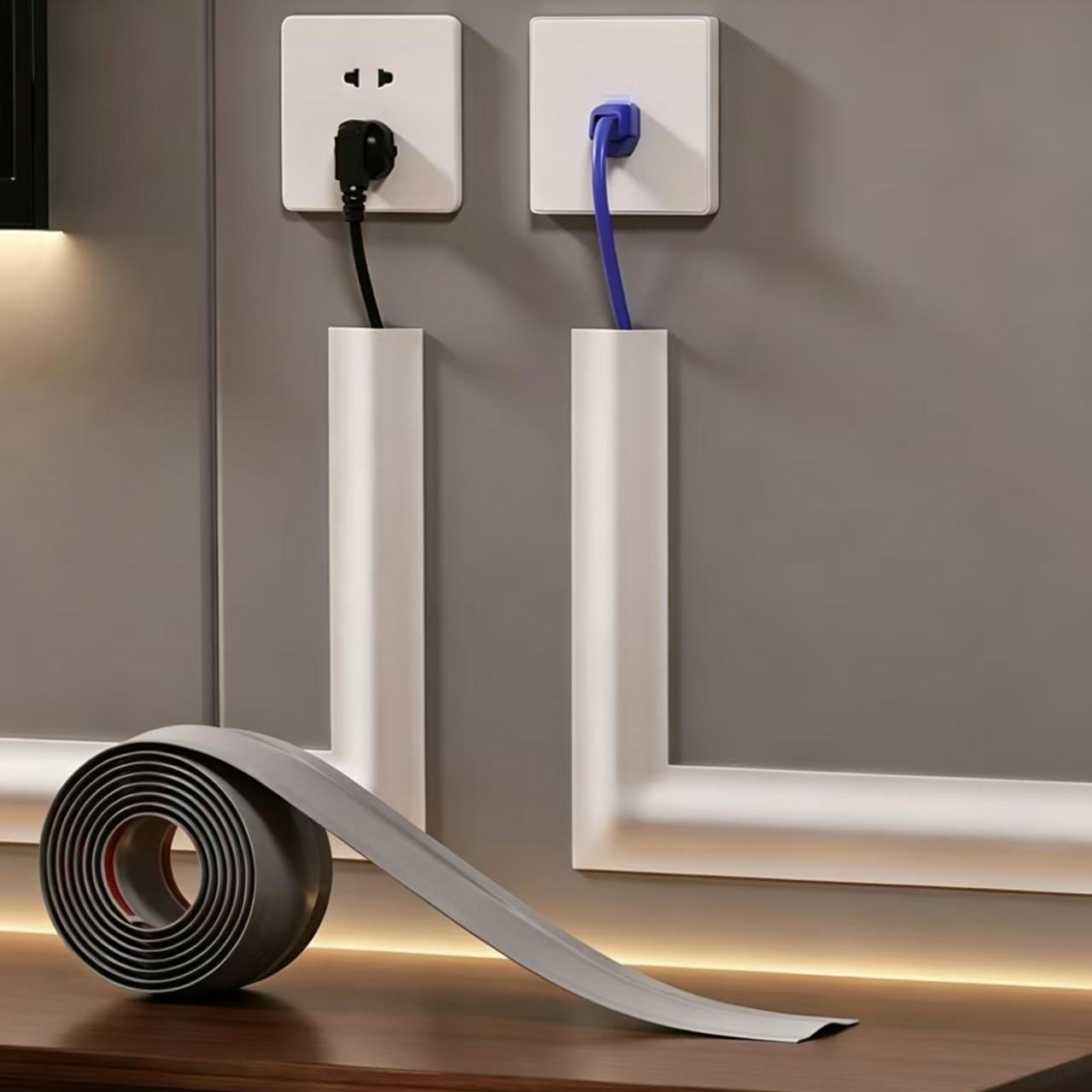 New PVC 1/3pcs self-adhesive flat cable management channel for the floor, conceals electrical wires, network cables, and plug cables, suitable for surface installation, prevents trampling, and hides unsightly wires
