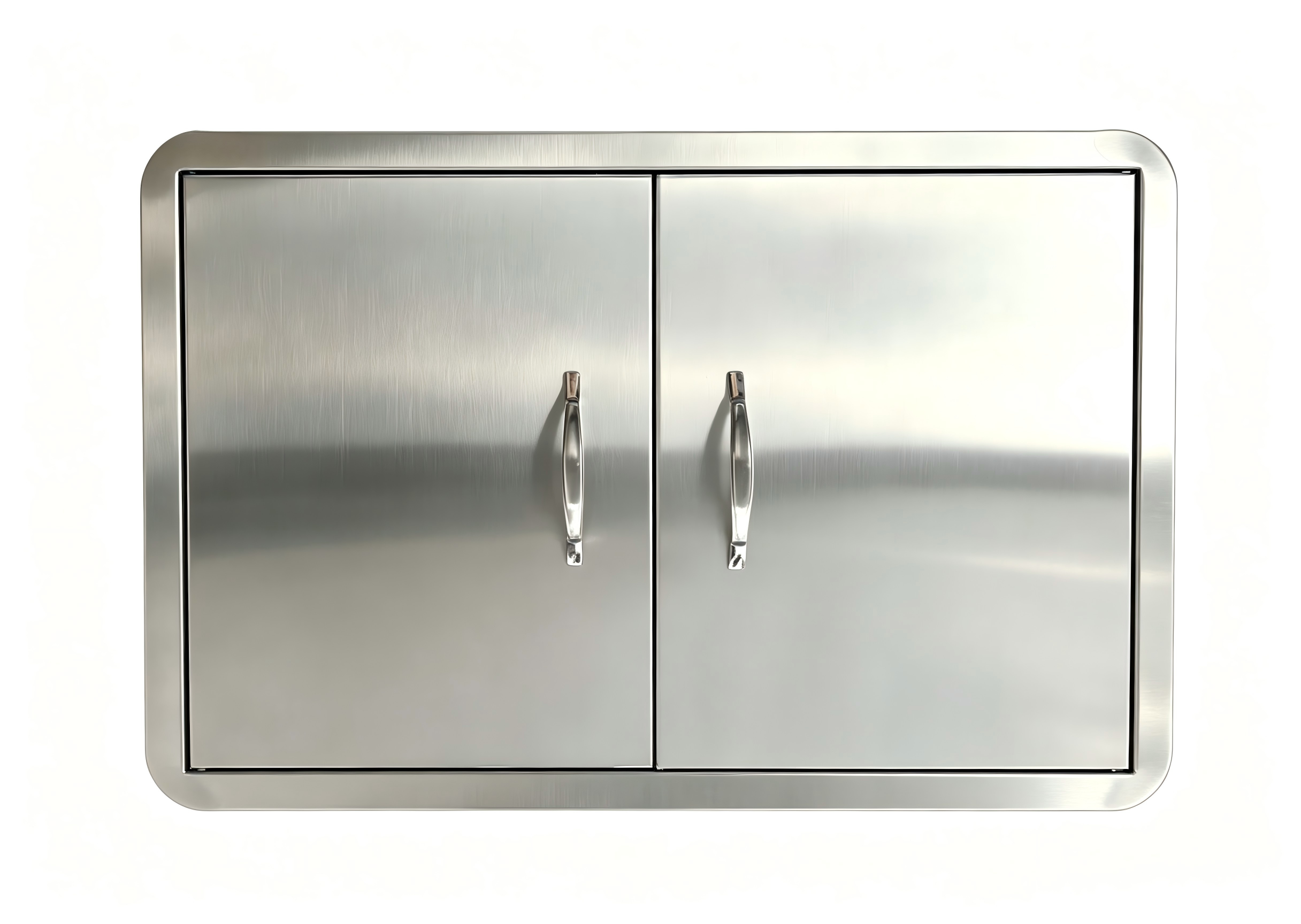 27.56W*18.58H Semi-circular border stainless steel double doors, rainproof and windproof under-counter built-in cabinet replaces the door, rust-proof barbecue outdoor and kitchen oven, storage and maintenance panel, with strong magnetic closure