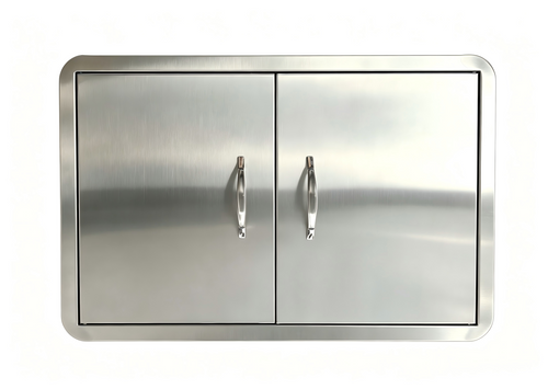 27.56W*18.58H Semi-circular border stainless steel double doors, rainproof and windproof under-counter built-in cabinet replaces the door, rust-proof barbecue outdoor and kitchen oven, storage and maintenance panel, with strong magnetic closure