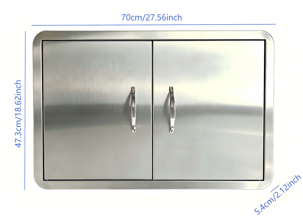27.56W*18.58H Semi-circular border stainless steel double doors, rainproof and windproof under-counter built-in cabinet replaces the door, rust-proof barbecue outdoor and kitchen oven, storage and maintenance panel, with strong magnetic closure