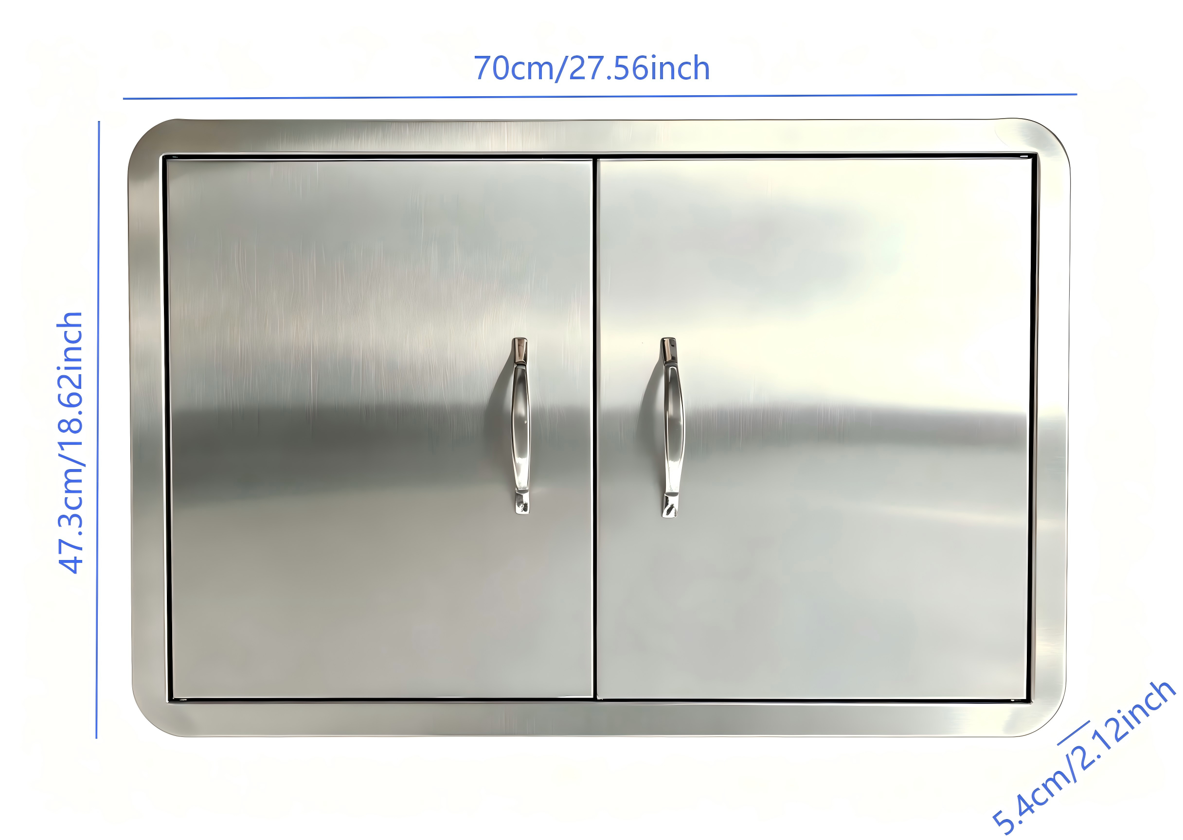 27.56W*18.58H Semi-circular border stainless steel double doors, rainproof and windproof under-counter built-in cabinet replaces the door, rust-proof barbecue outdoor and kitchen oven, storage and maintenance panel, with strong magnetic closure