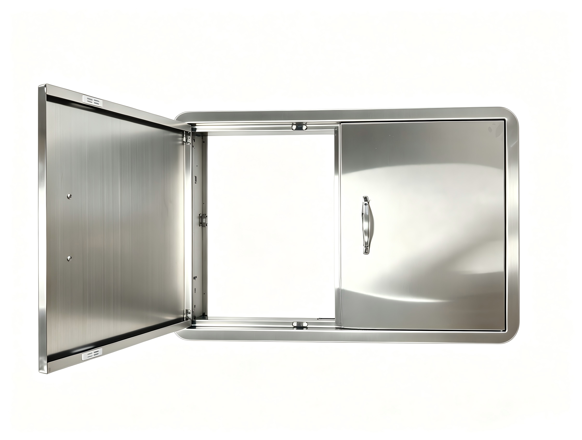 27.56W*18.58H Semi-circular border stainless steel double doors, rainproof and windproof under-counter built-in cabinet replaces the door, rust-proof barbecue outdoor and kitchen oven, storage and maintenance panel, with strong magnetic closure