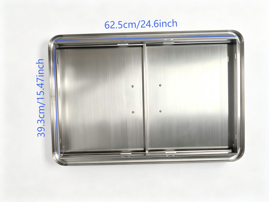 27.56W*18.58H Semi-circular border stainless steel double doors, rainproof and windproof under-counter built-in cabinet replaces the door, rust-proof barbecue outdoor and kitchen oven, storage and maintenance panel, with strong magnetic closure