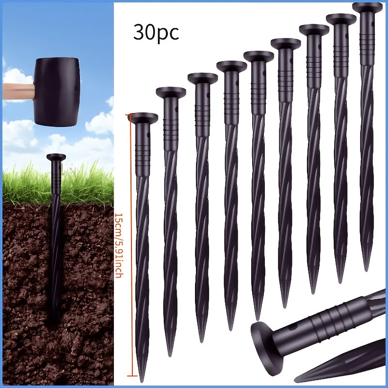 30pc 15cm garden border anchors, plastic ground stakes, landscape edge nails, spiral border posts, multi-purpose garden stakes (for garden tents and canopies)