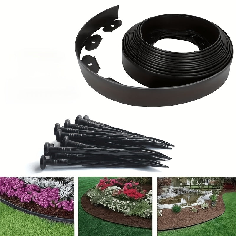 10m/32.8 Feet Plastic isolation tape, high toughness, can be bent by nails of sufficient length No-Dig Flexible Plastic Garden Edging Strip with 30 Anchors-Quality Durable Plastic Lawn Border, Suitable for Flower Beds, Landscaping