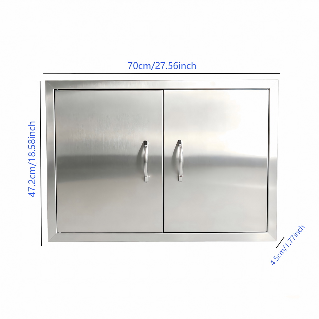 27.56W*18.58Hinch Right-angle border stainless steel double doors, rainproof and windproof under-counter built-in cabinet replaces the door, rust-proof barbecue outdoor and kitchen oven, storage and maintenance panel, with strong magnetic closure