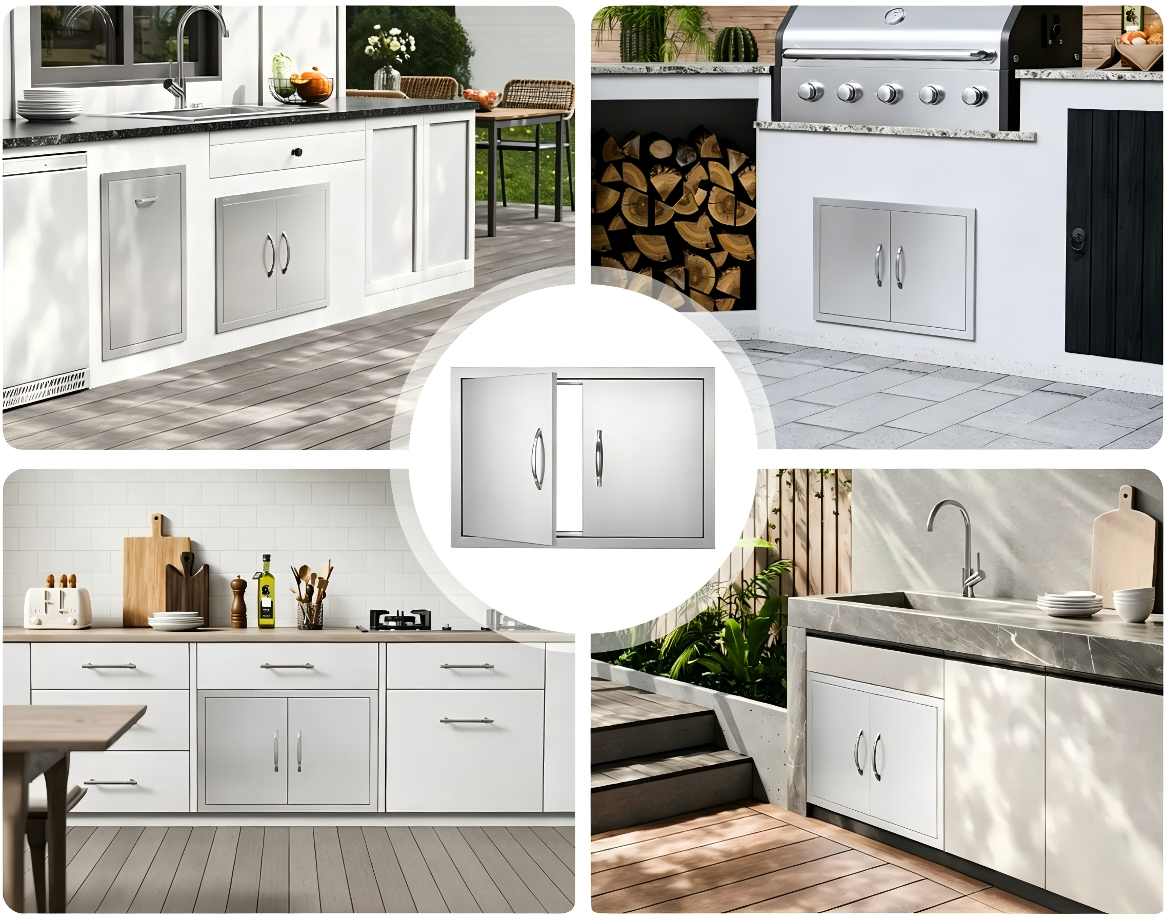 27.56W*18.58Hinch Right-angle border stainless steel double doors, rainproof and windproof under-counter built-in cabinet replaces the door, rust-proof barbecue outdoor and kitchen oven, storage and maintenance panel, with strong magnetic closure